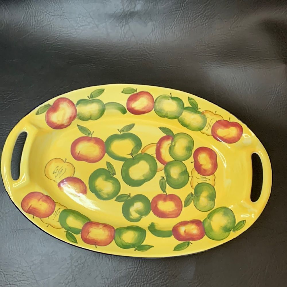 WCL Yellow Green Red Apple 2 Handles Large Heavy Serving Storing Decorating Tray